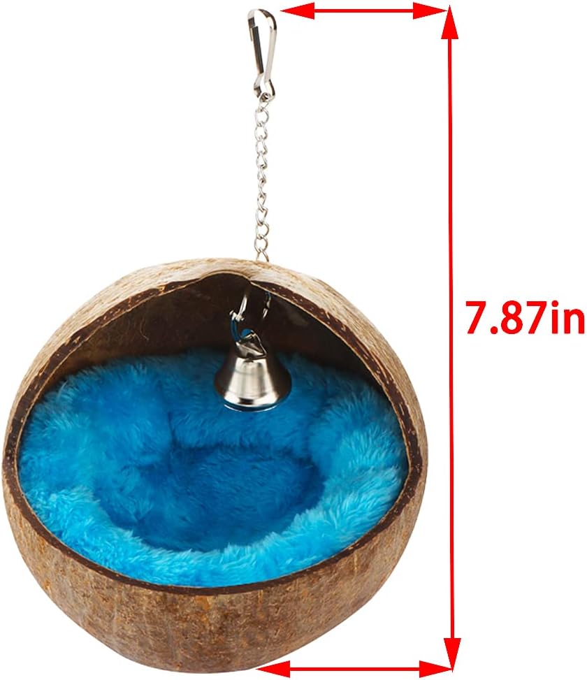 2 PCS Coconut Shell Hanging Bird Nest with Plush Mat & Bell – Cozy Cage House for Small Birds Resting, Playing & Breeding