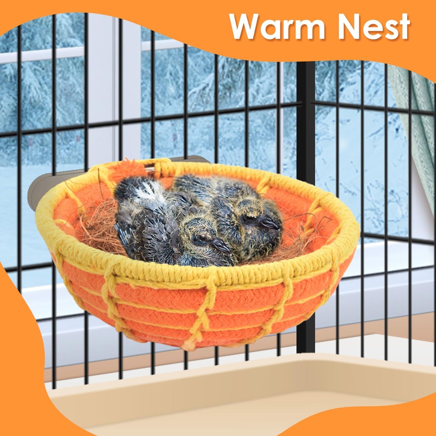 Bird Nest with Fixing Kit – Cotton Rope & Coconut Fiber Lining, Secure Breeding Hut for Small Birds