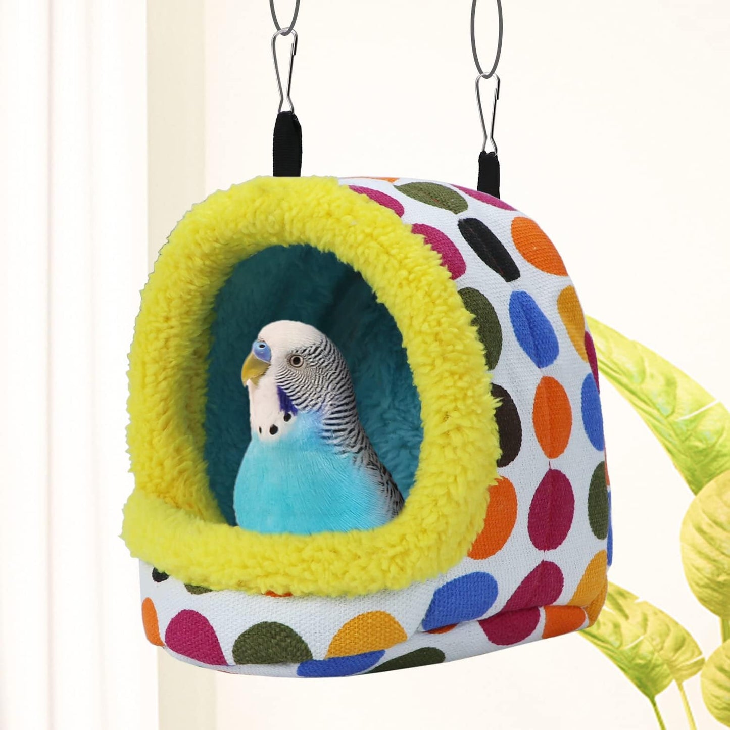 Colorful Polka Dot Hanging Bird Nest – Cozy Fleece Lining, Safe & Warm for Small Birds