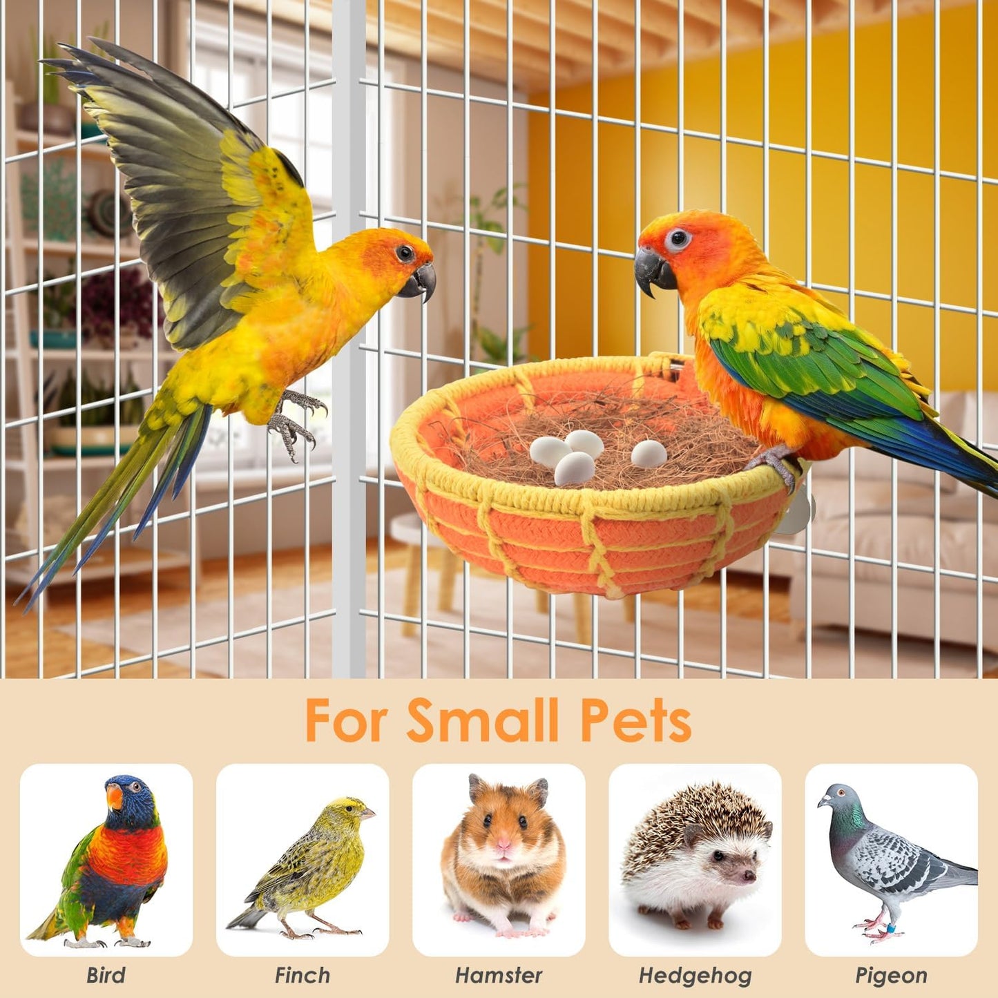 Bird Nest with Fixing Kit – Cotton Rope & Coconut Fiber Lining, Secure Breeding Hut for Small Birds