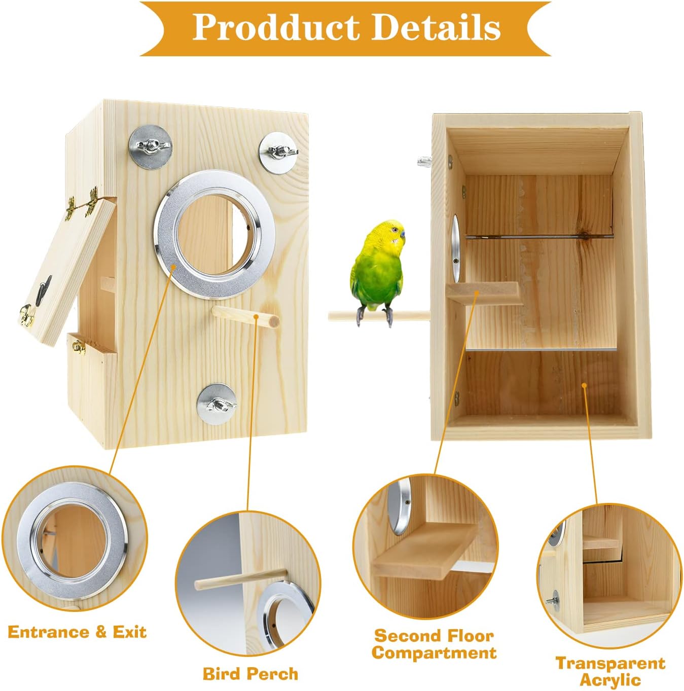 Vertical Wooden Bird Nesting Box with Observation Window – Breeding & Chick Rearing Cage House for Small Birds