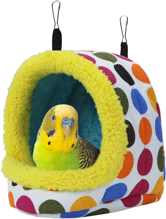 Colorful Polka Dot Hanging Bird Nest – Cozy Fleece Lining, Safe & Warm for Small Birds