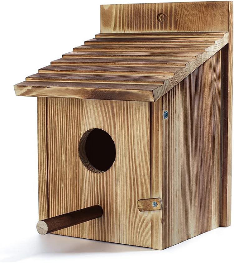 Natural Wooden Bird House – Outdoor Waterproof Nesting Box for Small Birds