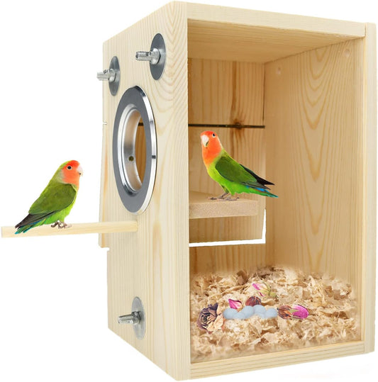 Vertical Wooden Bird Nesting Box with Observation Window – Breeding & Chick Rearing Cage House for Small Birds