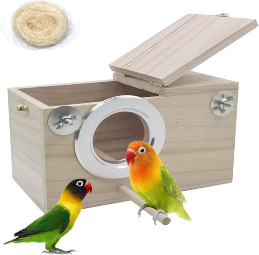 Wooden Bird Nesting Box with Transparent Observation Window – Breeding & Resting House for Small Birds