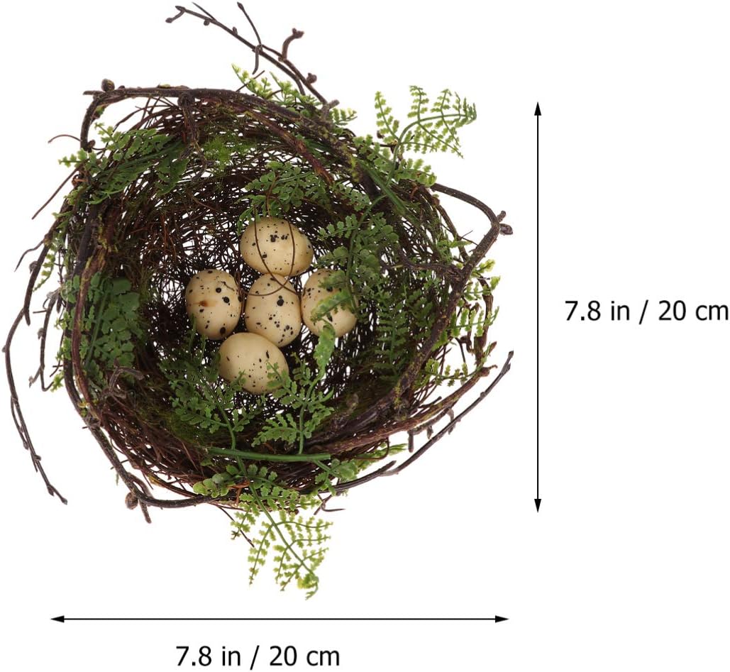 20cm Decorative Bird Nest – Handwoven Twig Nest with Green Leaves and Artificial Eggs for Home & Garden Decor