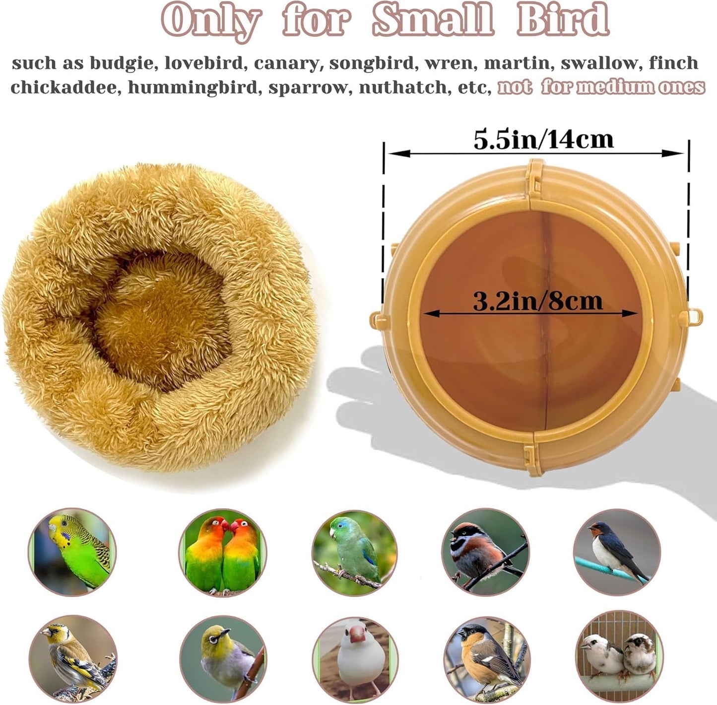 Small Bird Plush Nest – 14cm Cozy Warm Bird Bed for Resting & Breeding, Soft Cage Accessories