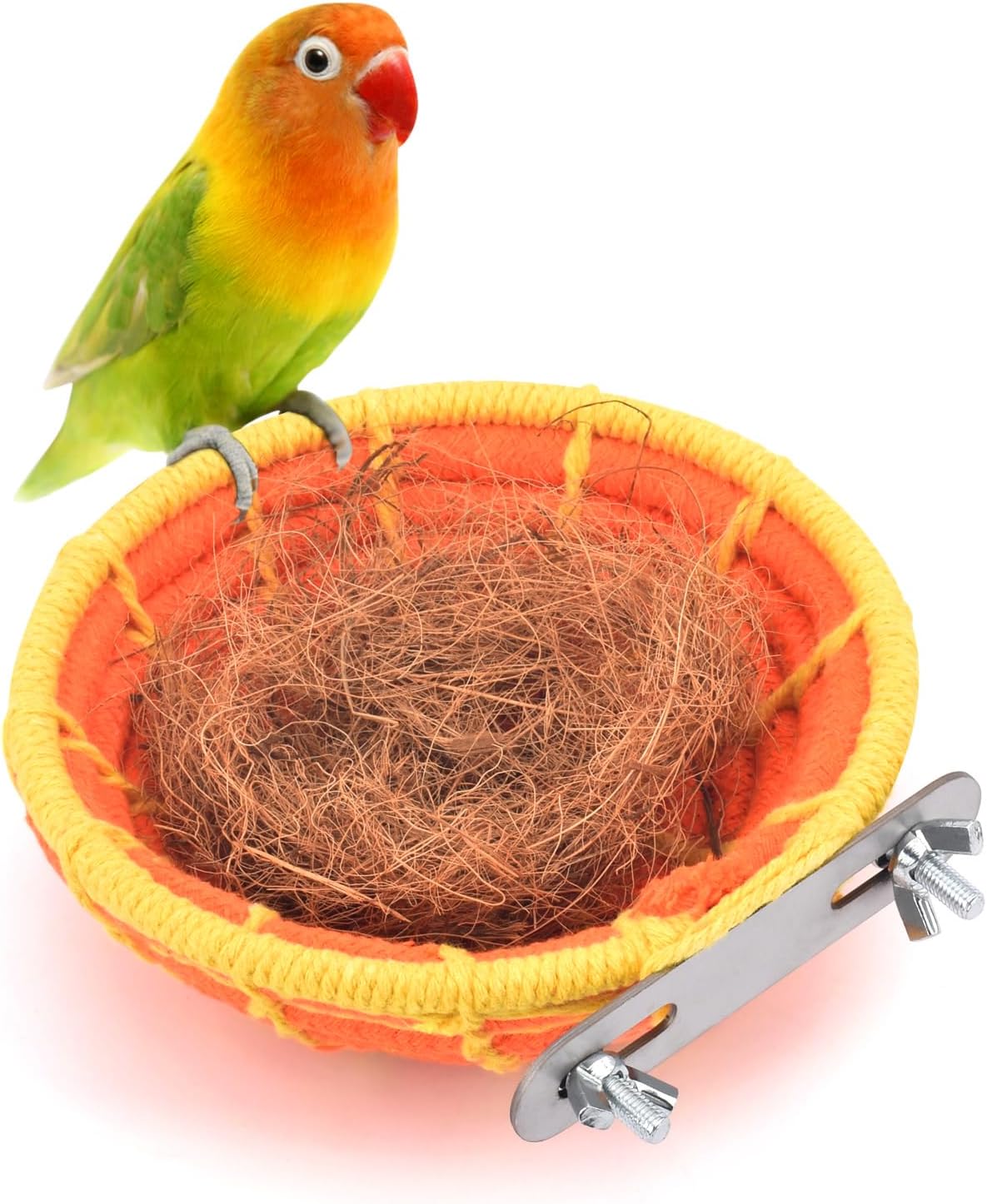 Bird Nest with Fixing Kit – Cotton Rope & Coconut Fiber Lining, Secure Breeding Hut for Small Birds