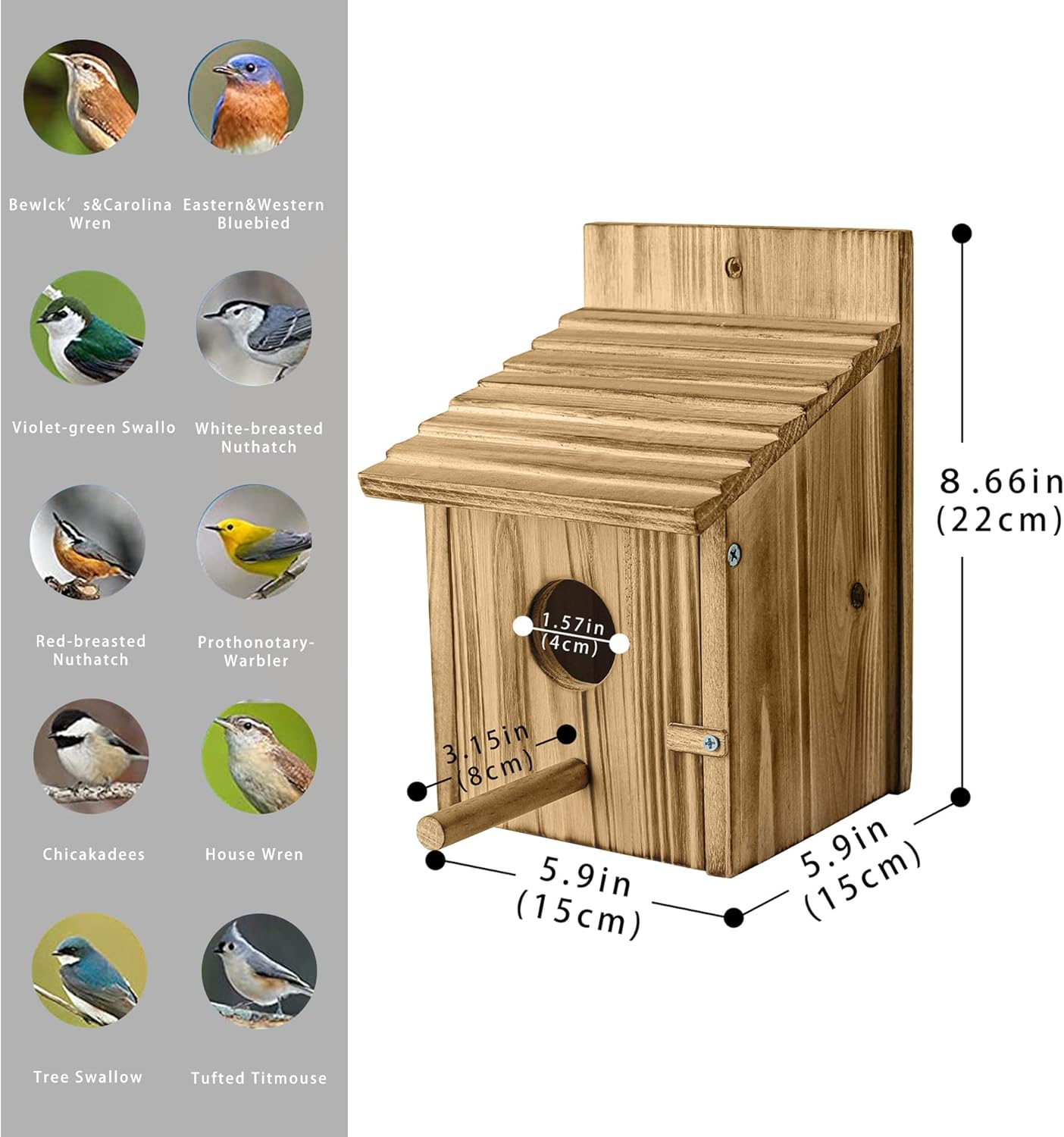 Natural Wooden Bird House – Outdoor Waterproof Nesting Box for Small Birds