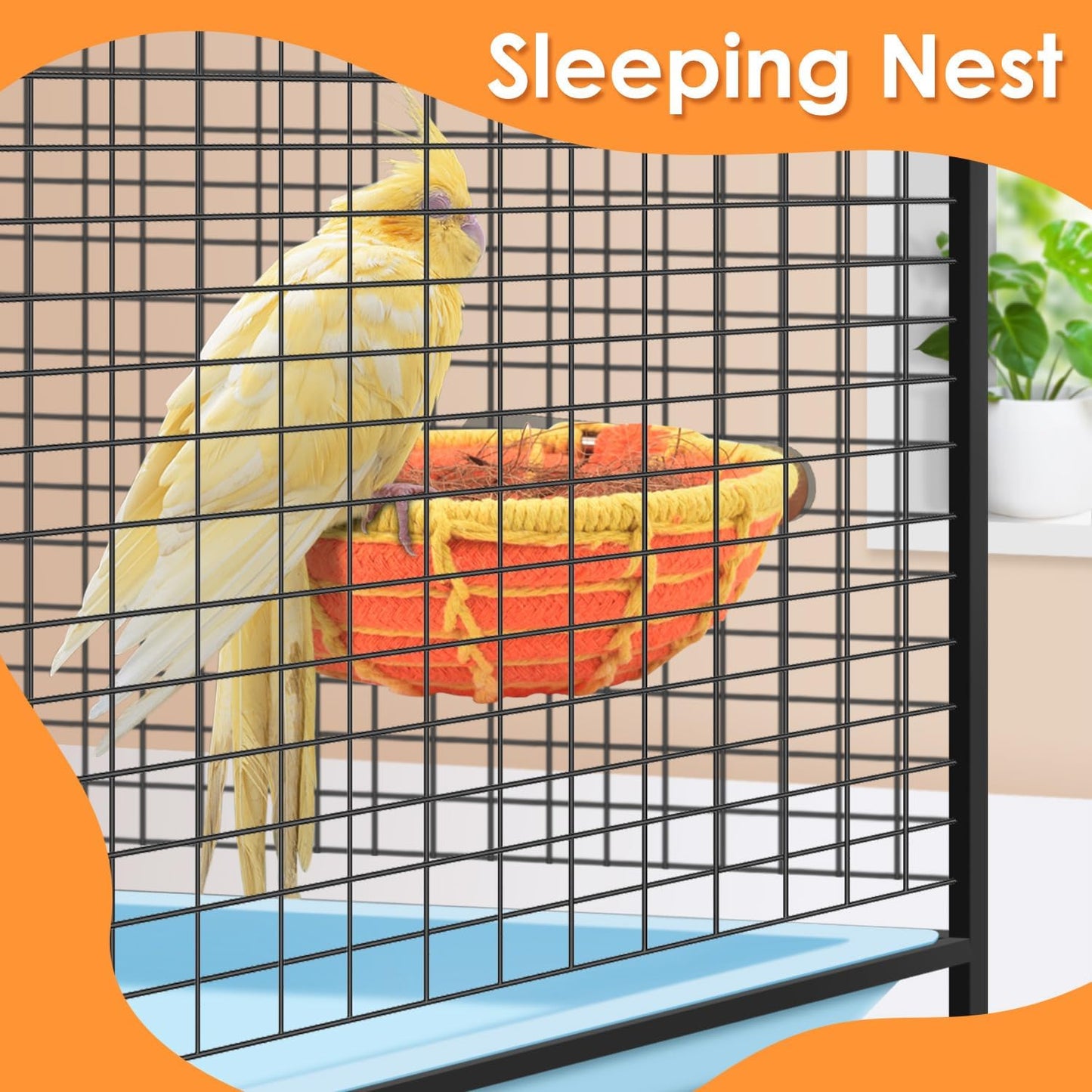 Bird Nest with Fixing Kit – Cotton Rope & Coconut Fiber Lining, Secure Breeding Hut for Small Birds