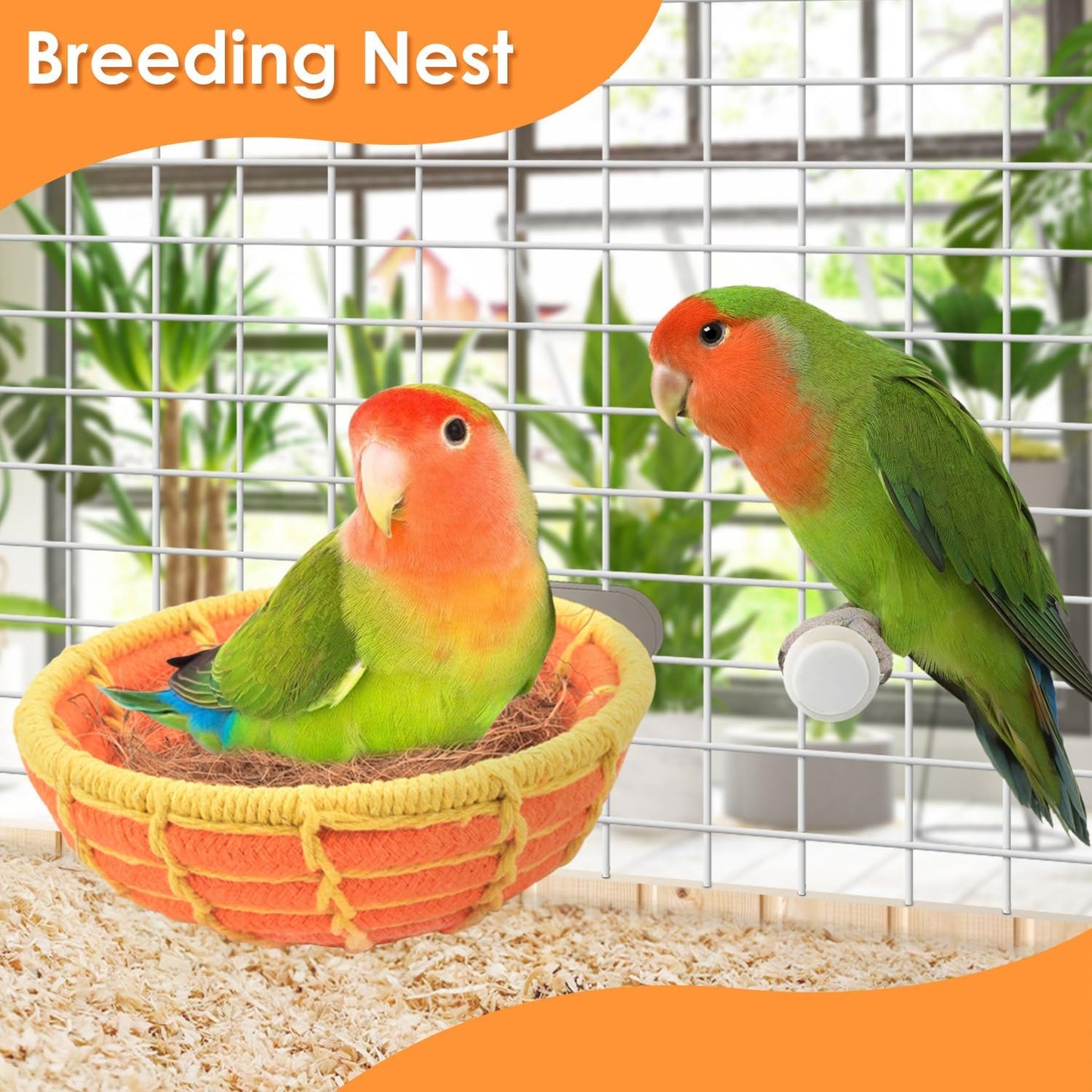 Bird Nest with Fixing Kit – Cotton Rope & Coconut Fiber Lining, Secure Breeding Hut for Small Birds
