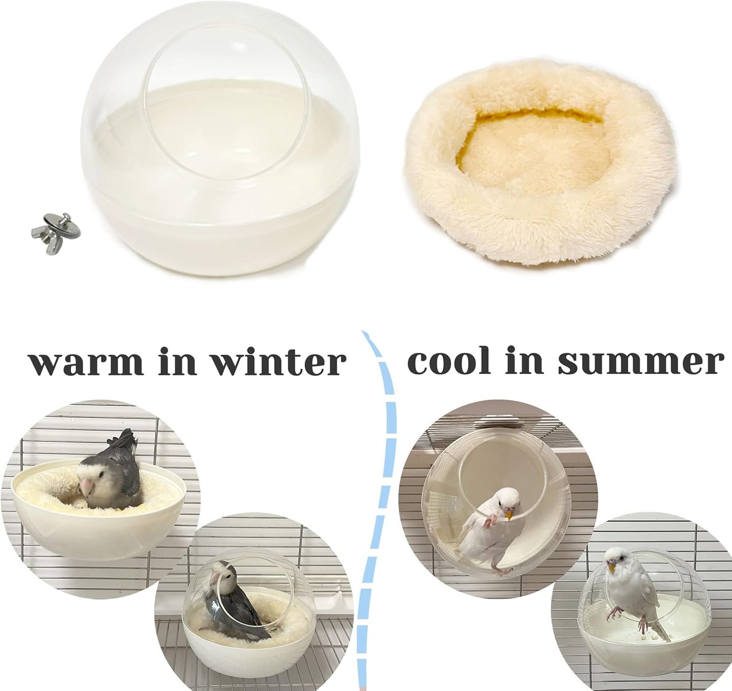 Small Bird Transparent Nest with Plush Mat – 14cm Cozy Warm Bird House for Resting & Breeding