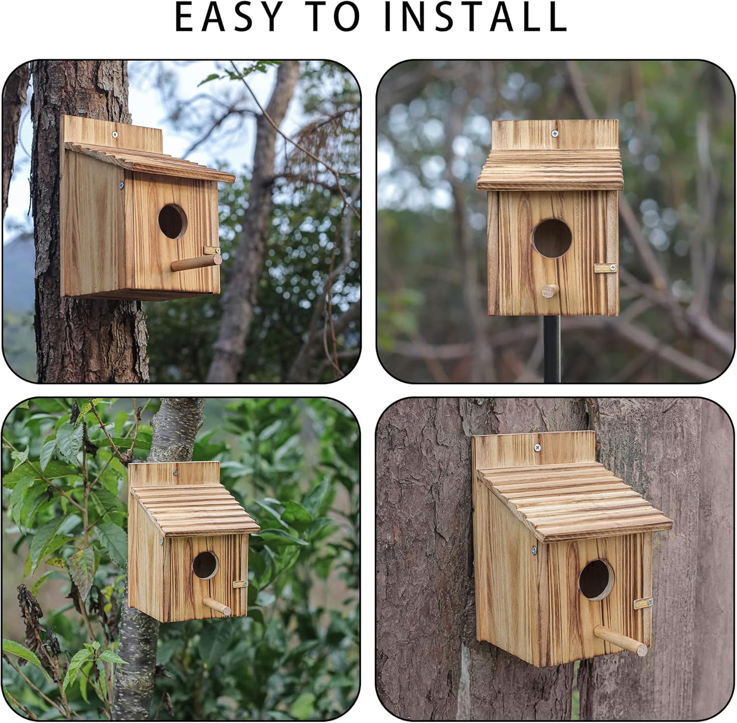 Natural Wooden Bird House – Outdoor Waterproof Nesting Box for Small Birds