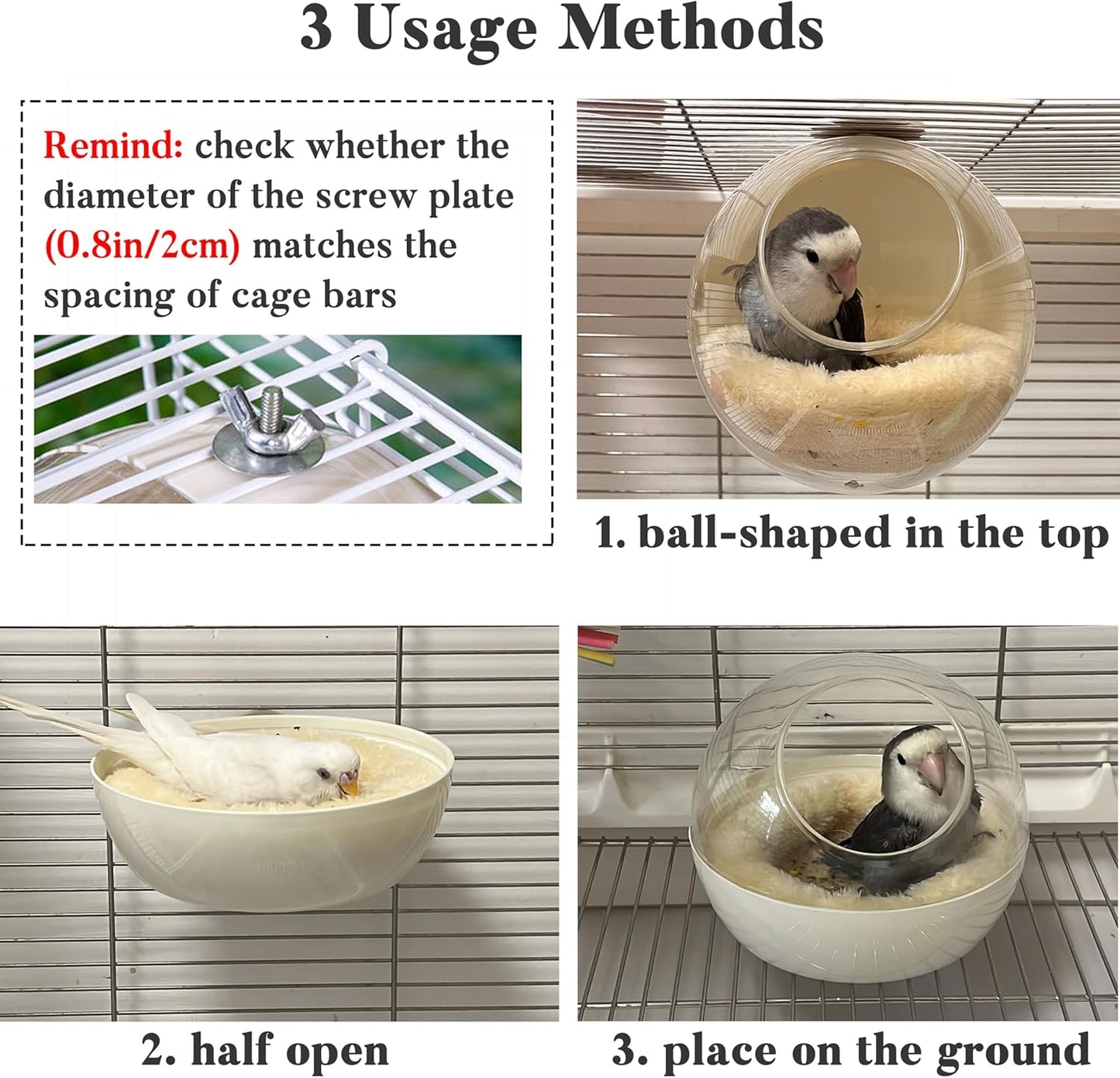 Small Bird Transparent Nest with Plush Mat – 14cm Cozy Warm Bird House for Resting & Breeding