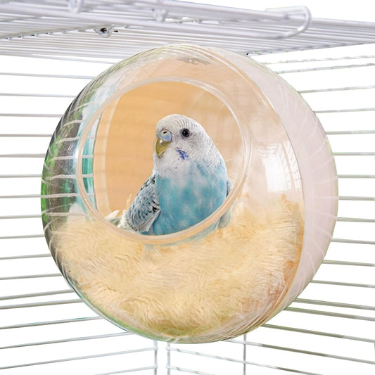 Small Bird Transparent Nest with Plush Mat – 14cm Cozy Warm Bird House for Resting & Breeding