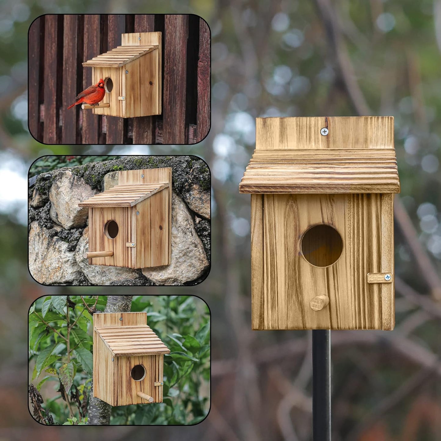 Natural Wooden Bird House – Outdoor Waterproof Nesting Box for Small Birds
