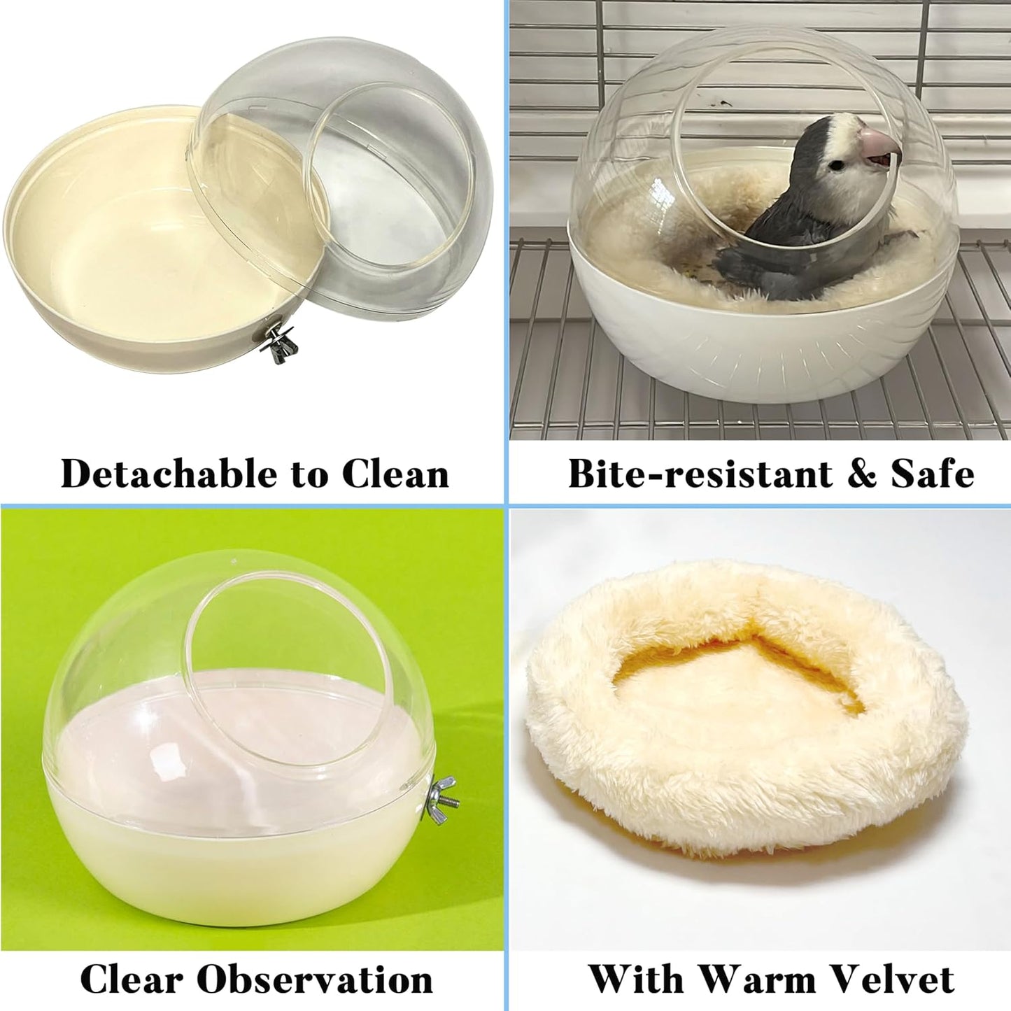 Small Bird Transparent Nest with Plush Mat – 14cm Cozy Warm Bird House for Resting & Breeding