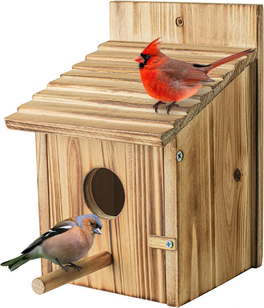 Natural Wooden Bird House – Outdoor Waterproof Nesting Box for Small Birds